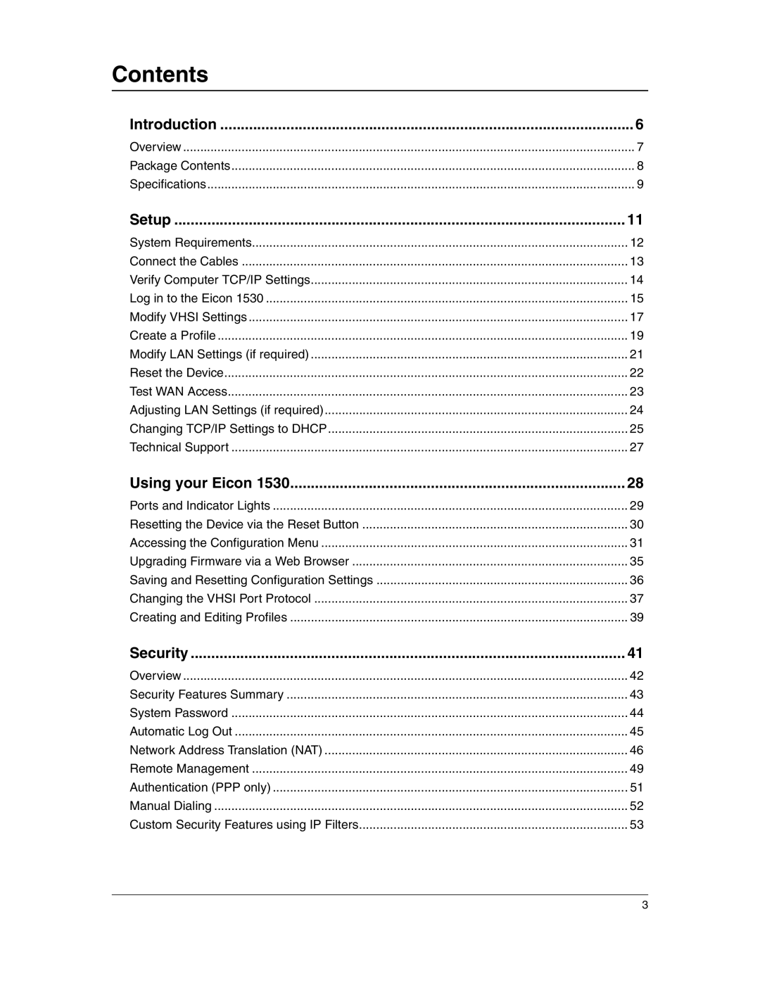 Eicon Networks 1530 manual Contents 