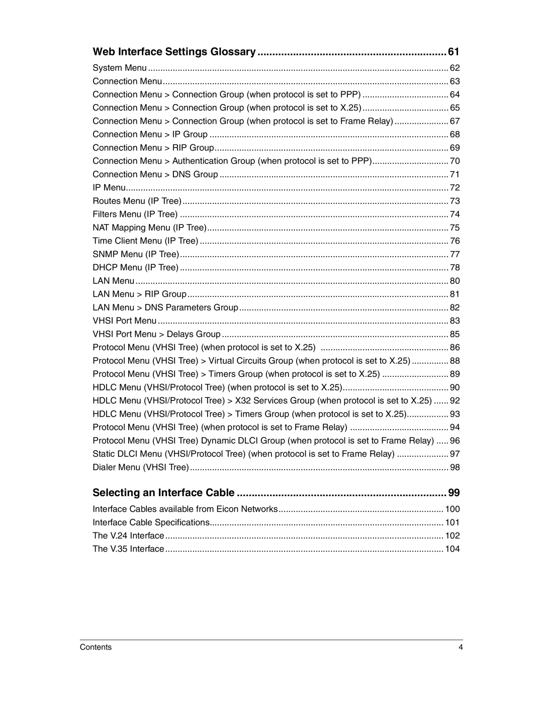 Eicon Networks 1530 manual Web Interface Settings Glossary 