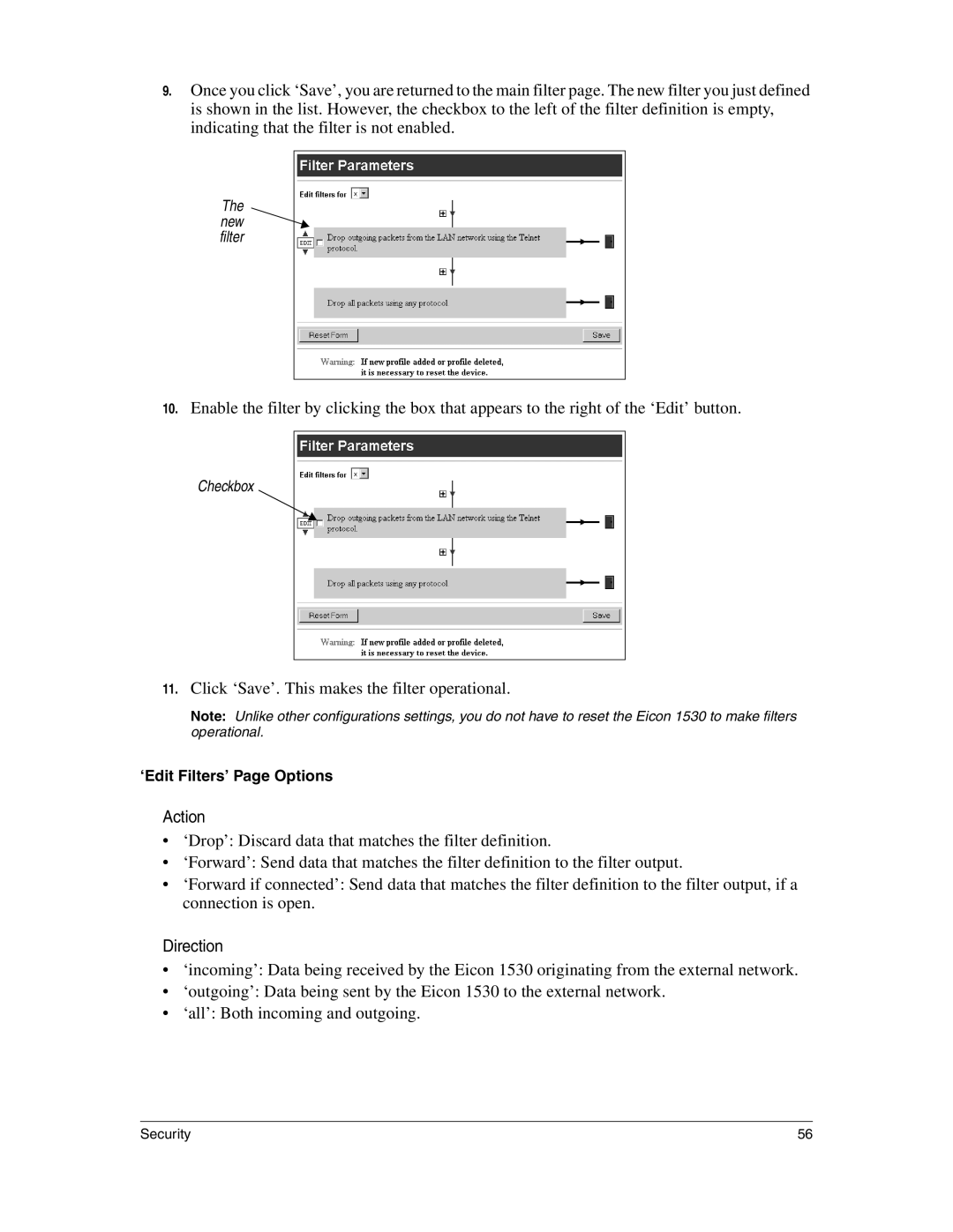 Eicon Networks 1530 manual Action 