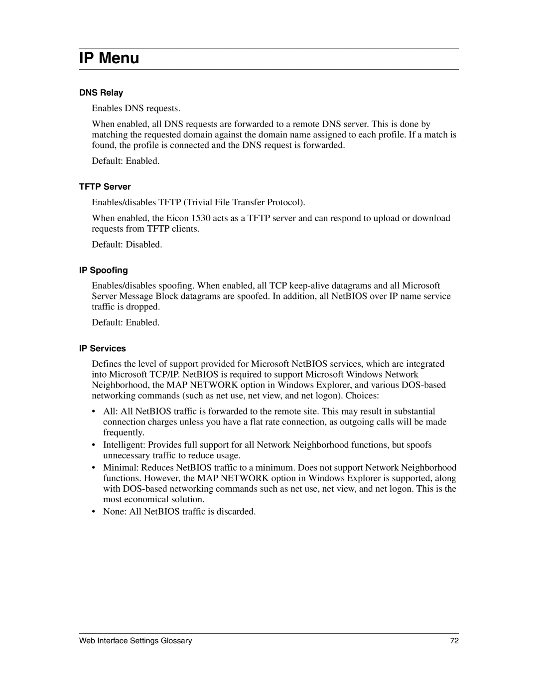 Eicon Networks 1530 manual IP Menu 