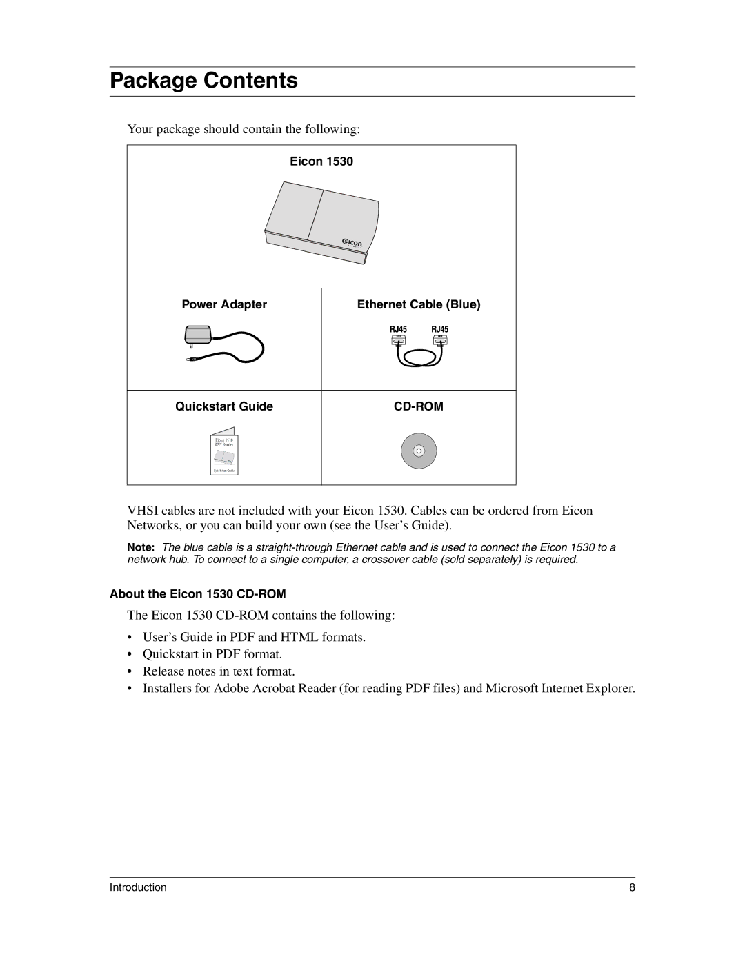 Eicon Networks 1530 manual Package Contents 