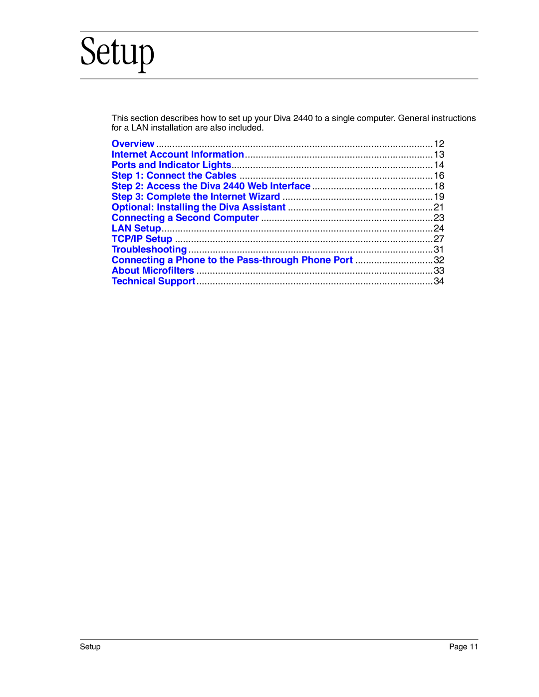 Eicon Networks 2440 manual Setup, About Microfilters Technical Support 