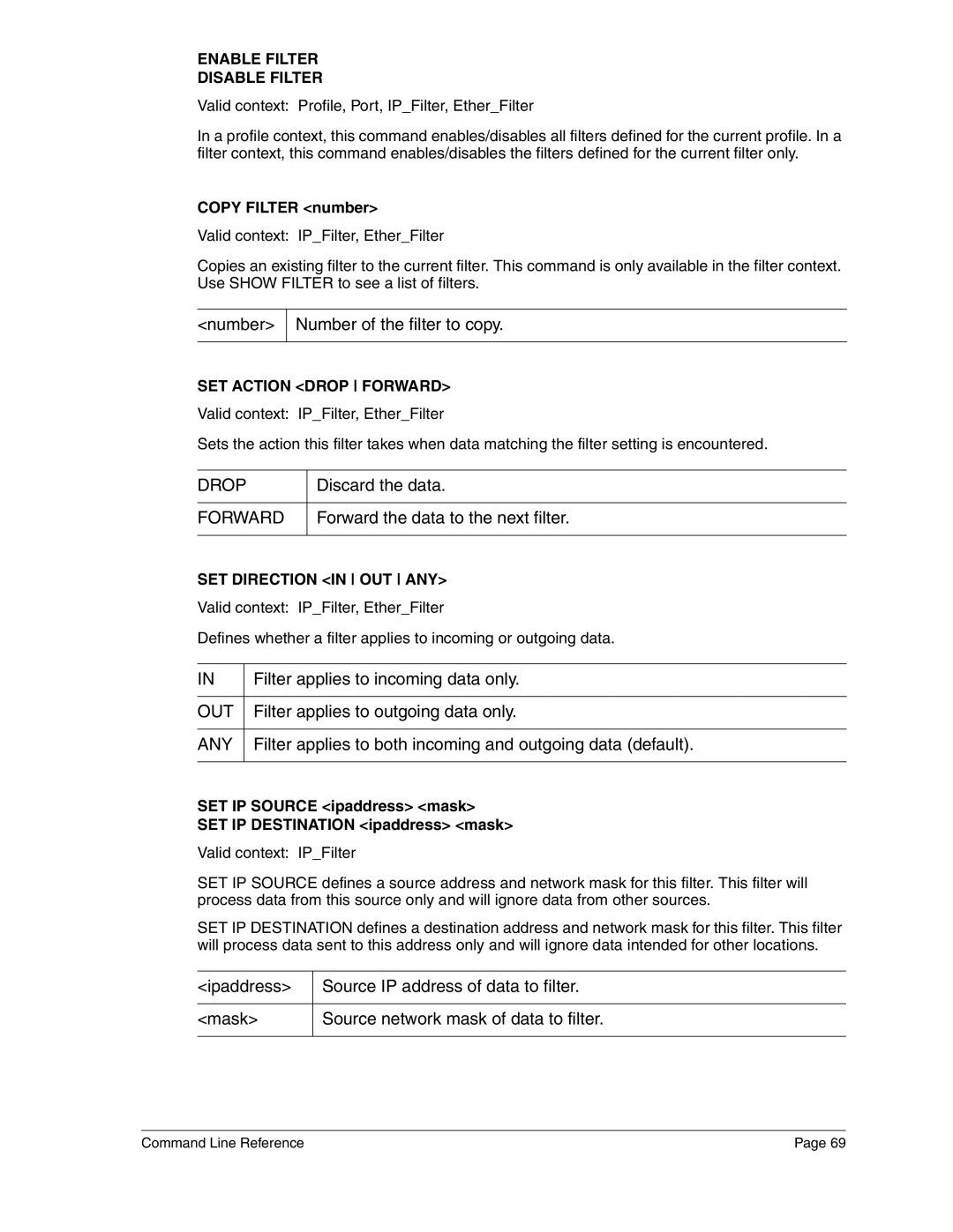 Eicon Networks 2440 manual Number Number of the filter to copy, Discard the data, Forward the data to the next filter 