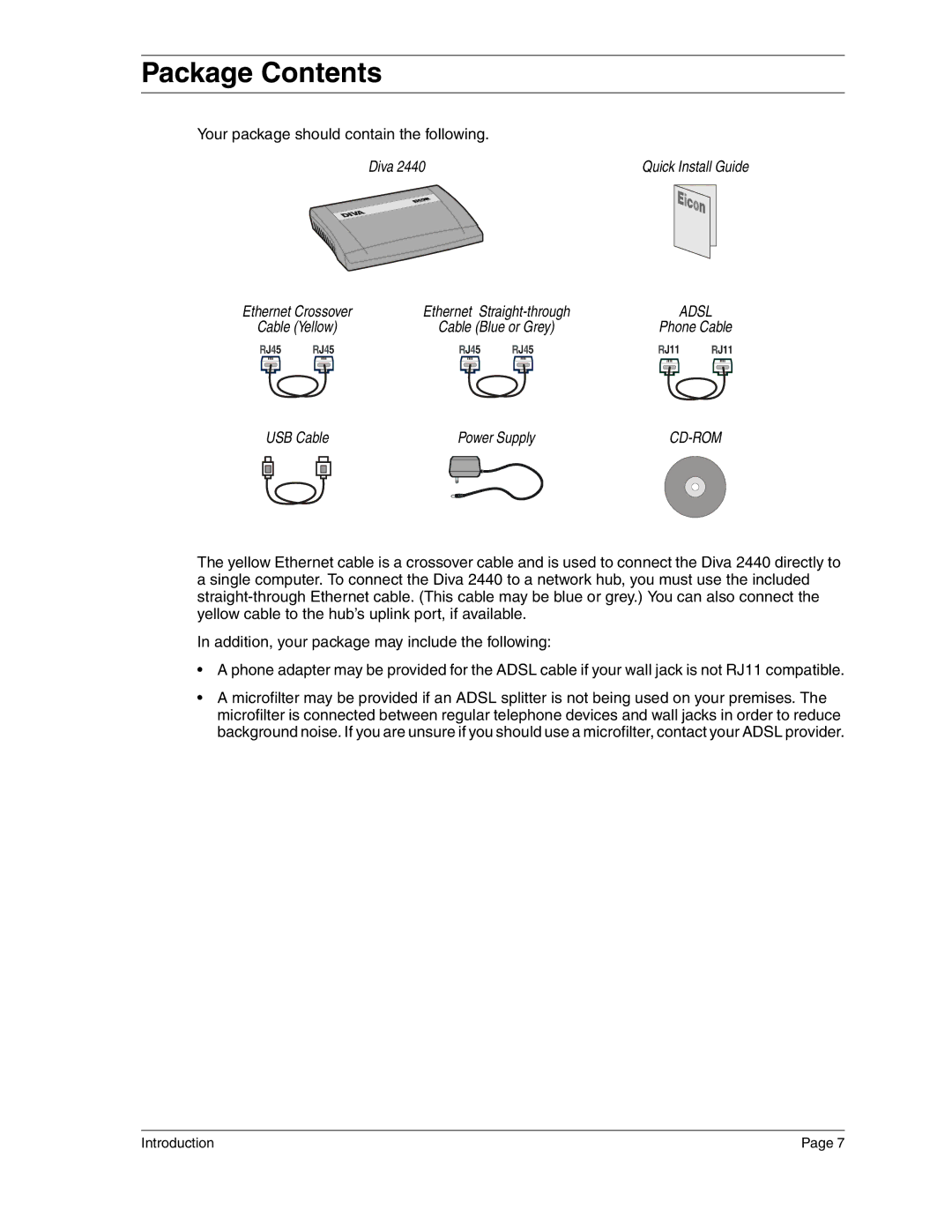 Eicon Networks 2440 manual Package Contents 