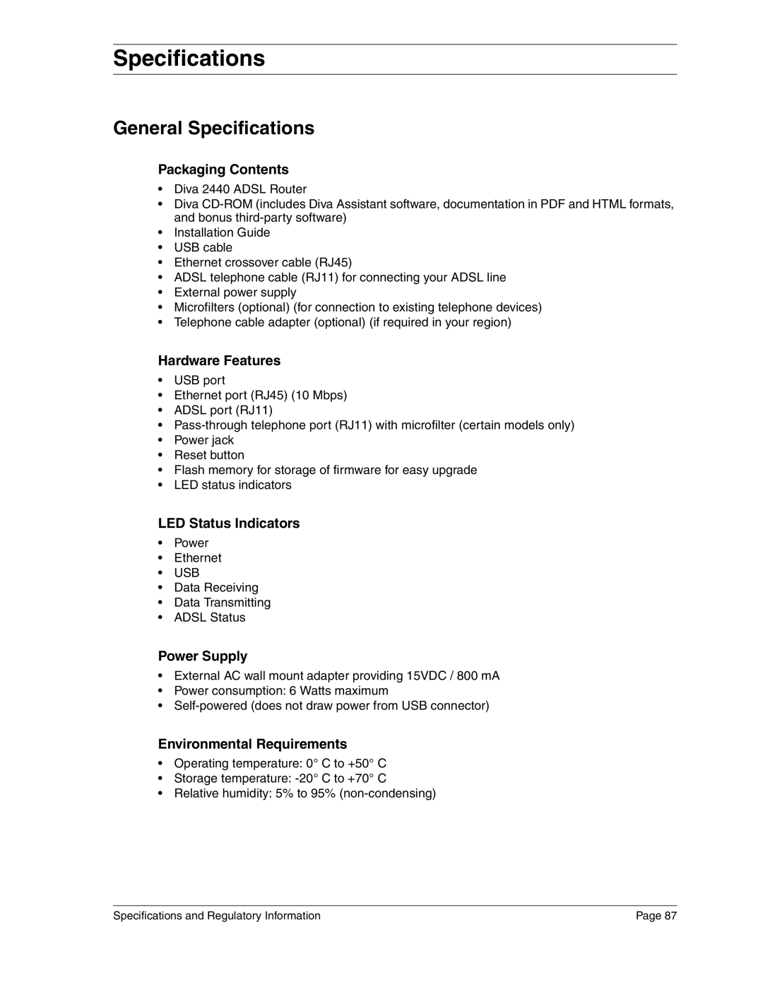 Eicon Networks 2440 manual General Specifications 