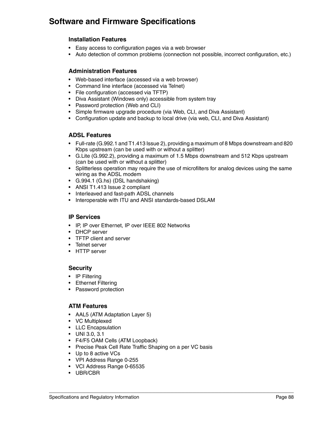 Eicon Networks 2440 manual Software and Firmware Specifications 