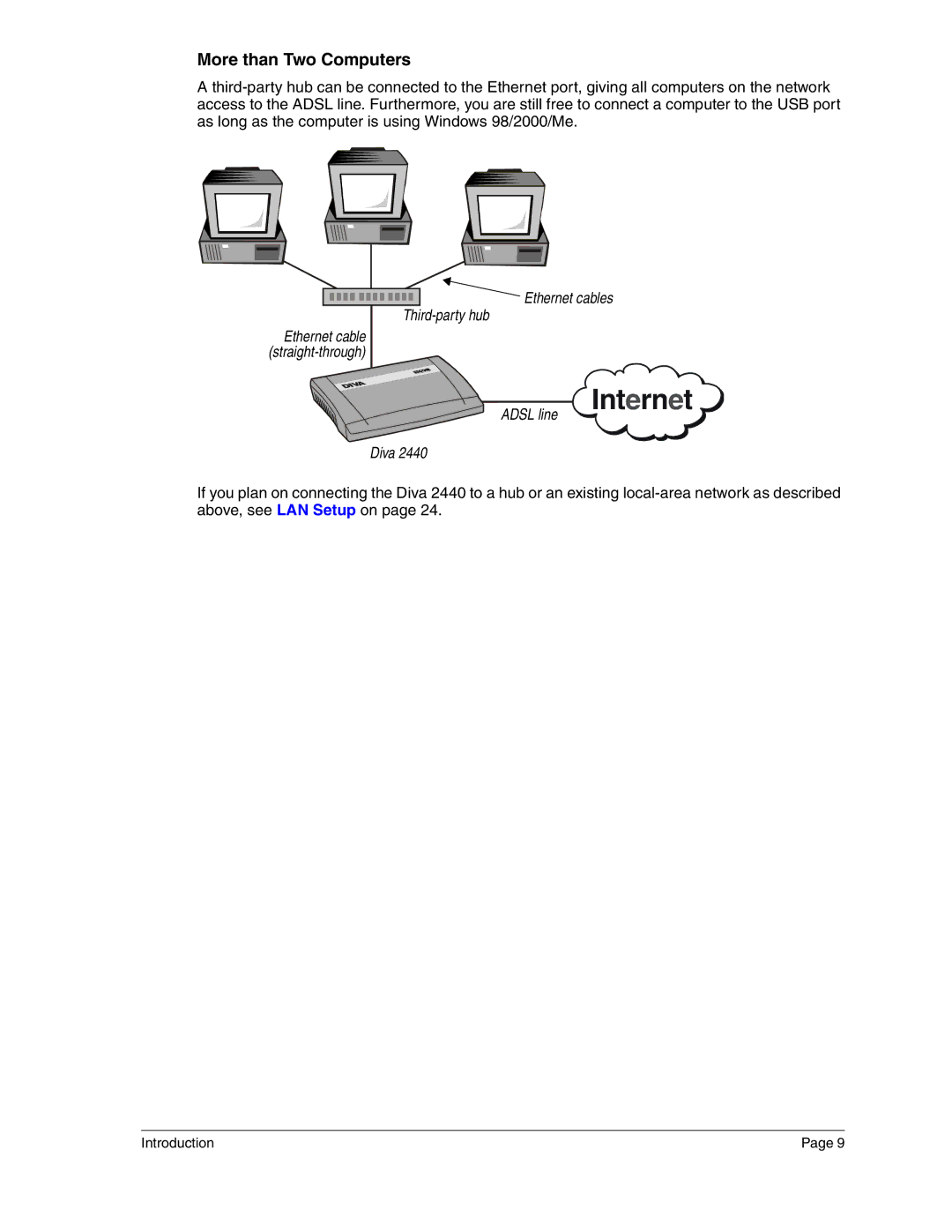 Eicon Networks 2440 manual More than Two Computers, Adsl line Diva 