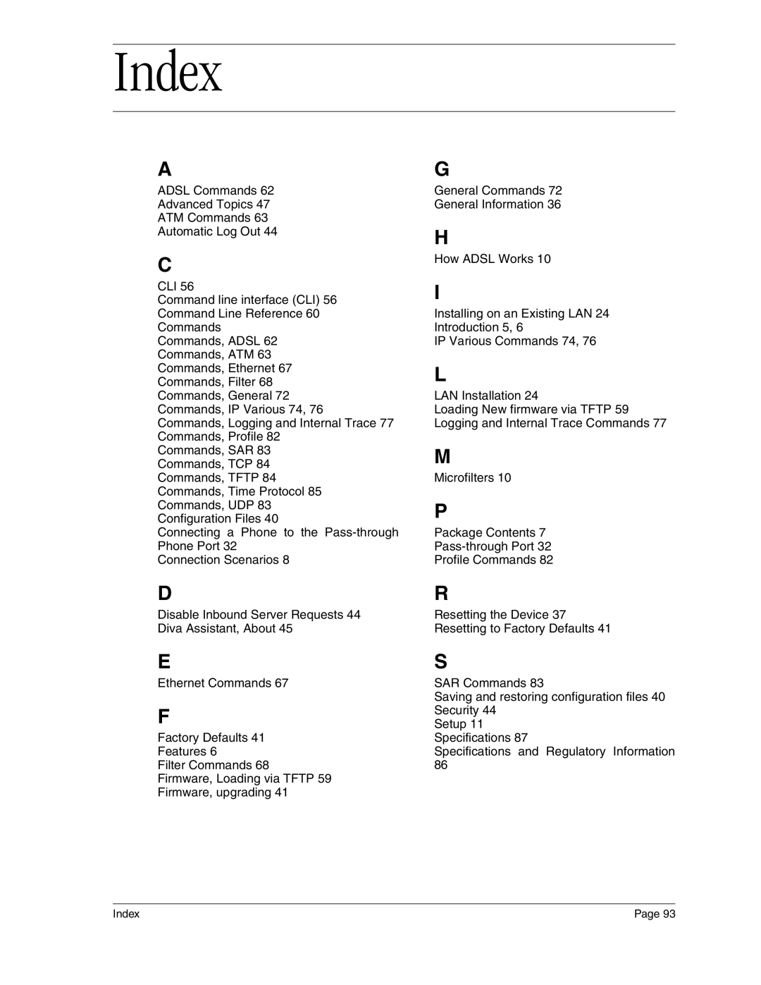 Eicon Networks 2440 manual Index 