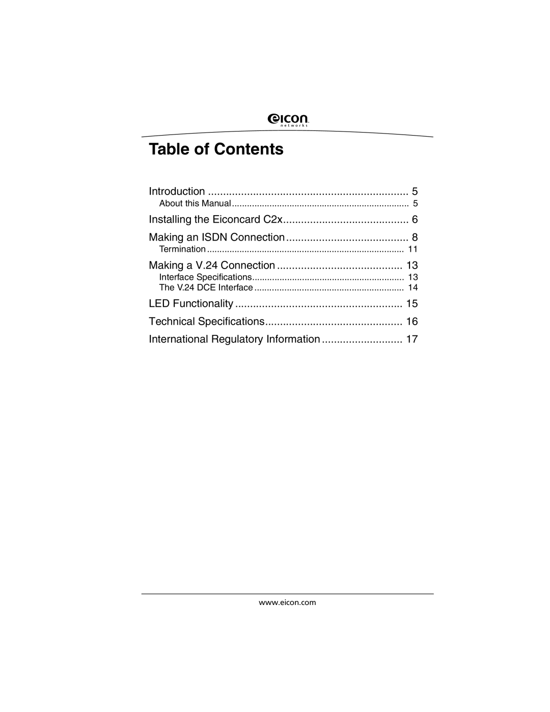 Eicon Networks C2x Family manual Table of Contents 