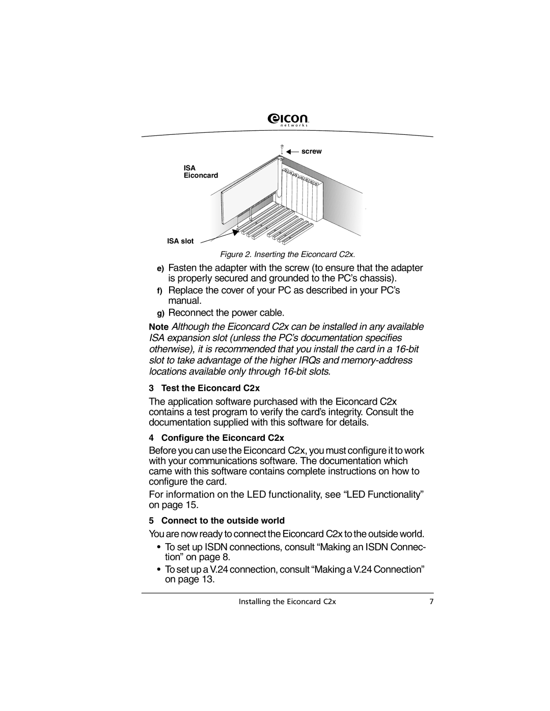 Eicon Networks C2x Family manual Test the Eiconcard C2x 