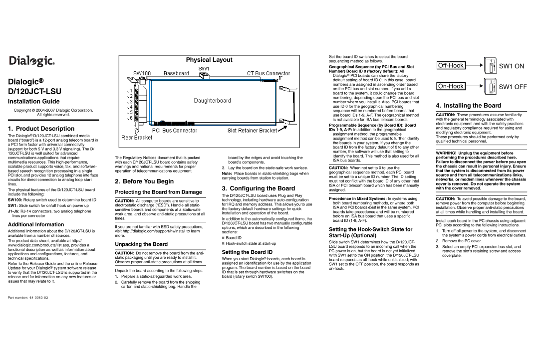 Eicon Networks D/120JCT-LSU technical specifications Installation Guide, Product Description Physical Layout 