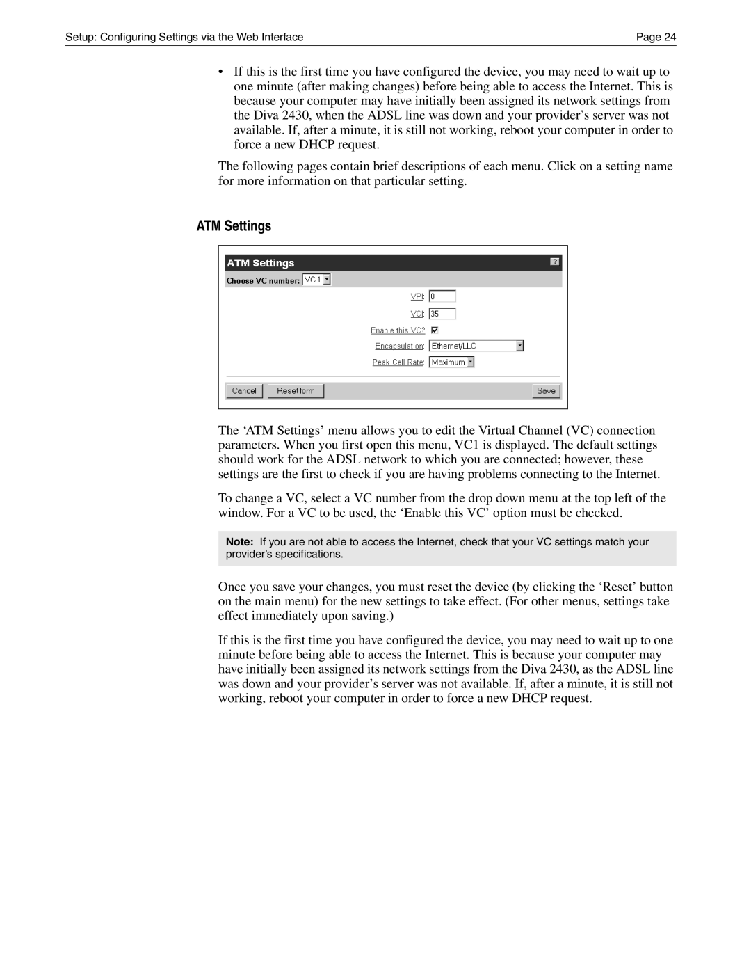 Eicon Networks Diva 2430 manual ATM Settings 