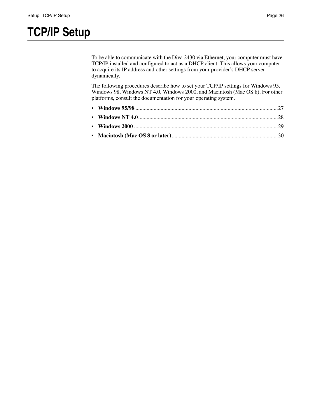 Eicon Networks Diva 2430 manual TCP/IP Setup 