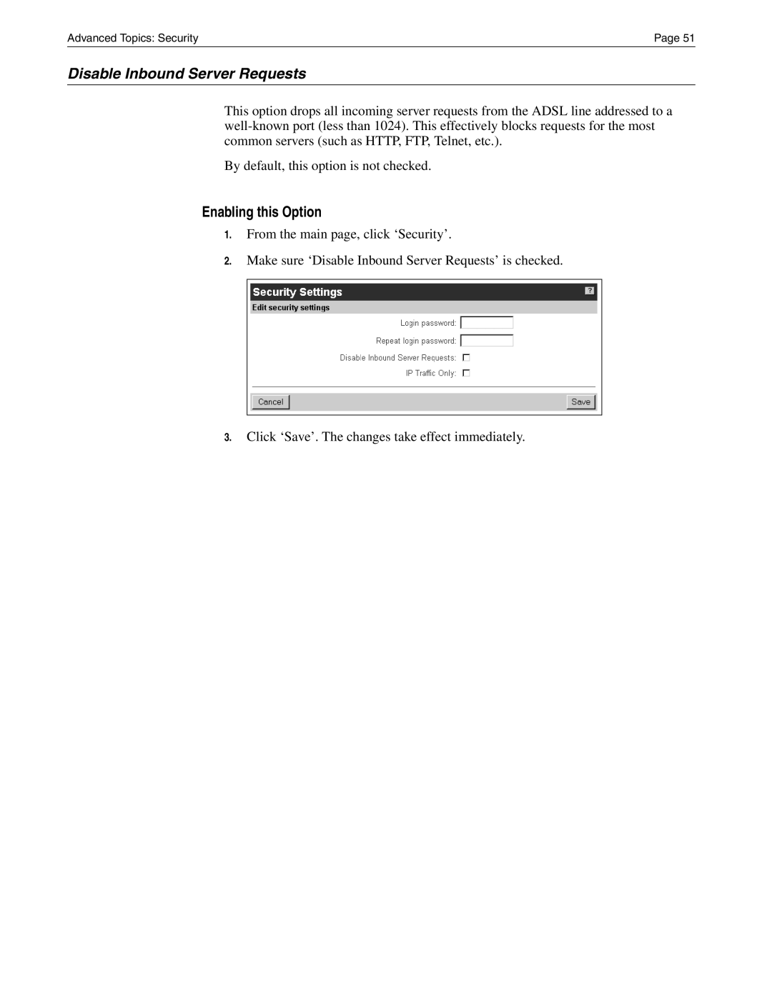 Eicon Networks Diva 2430 manual Disable Inbound Server Requests, Enabling this Option 