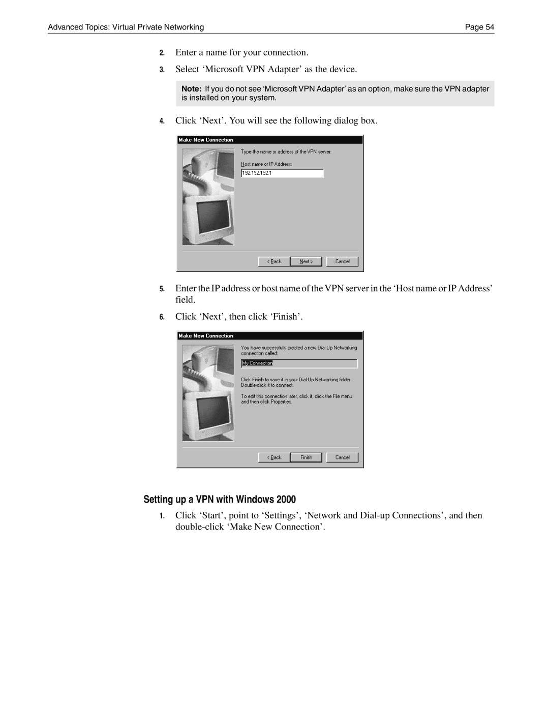 Eicon Networks Diva 2430 manual Setting up a VPN with Windows 