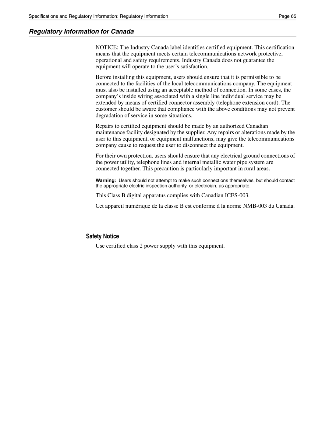 Eicon Networks Diva 2430 manual Regulatory Information for Canada 