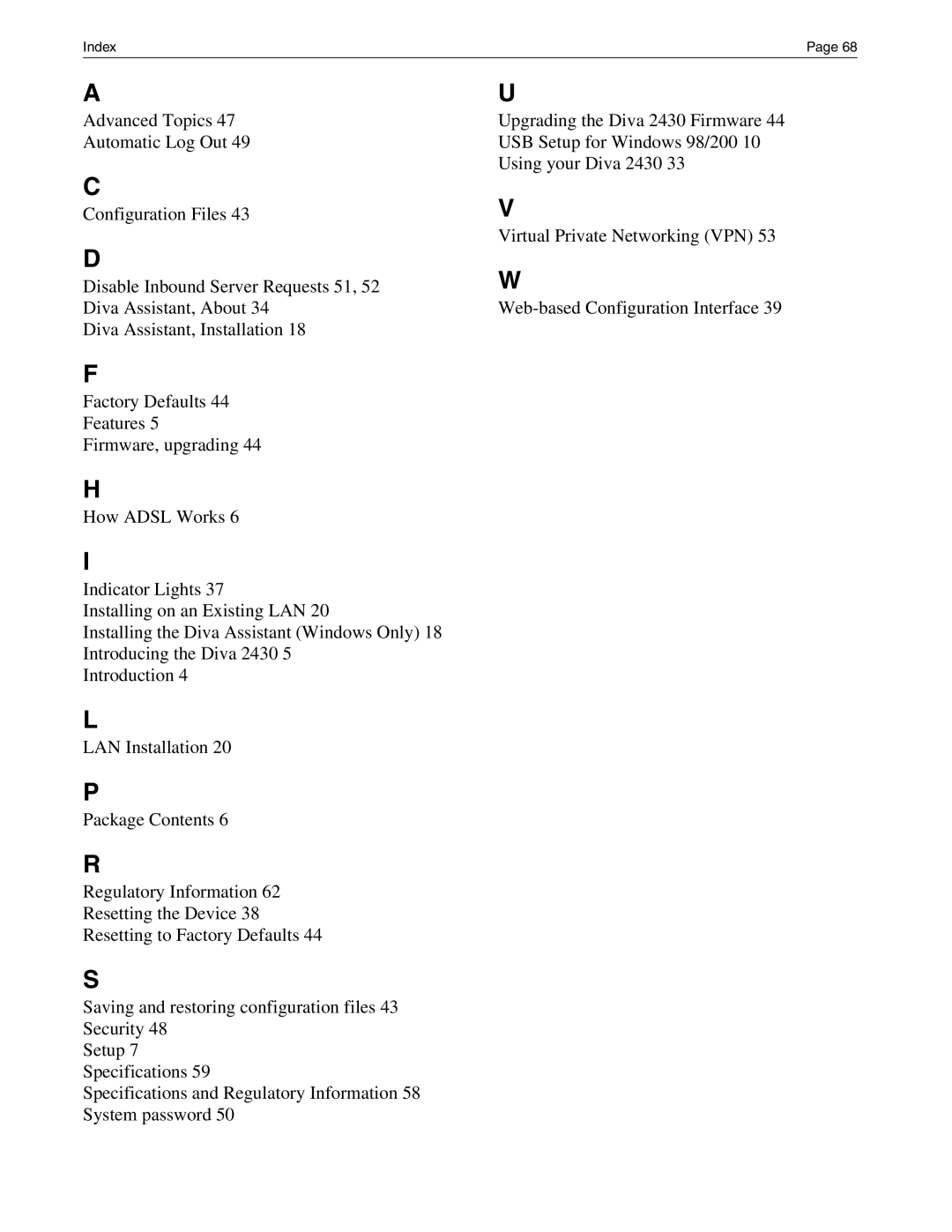 Eicon Networks Diva 2430 manual Index 