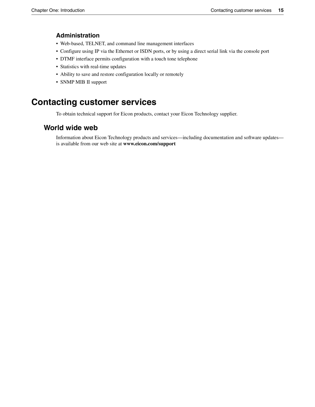 Eicon Networks DIVA LAN ISDN manual Contacting customer services, World wide web, Administration 