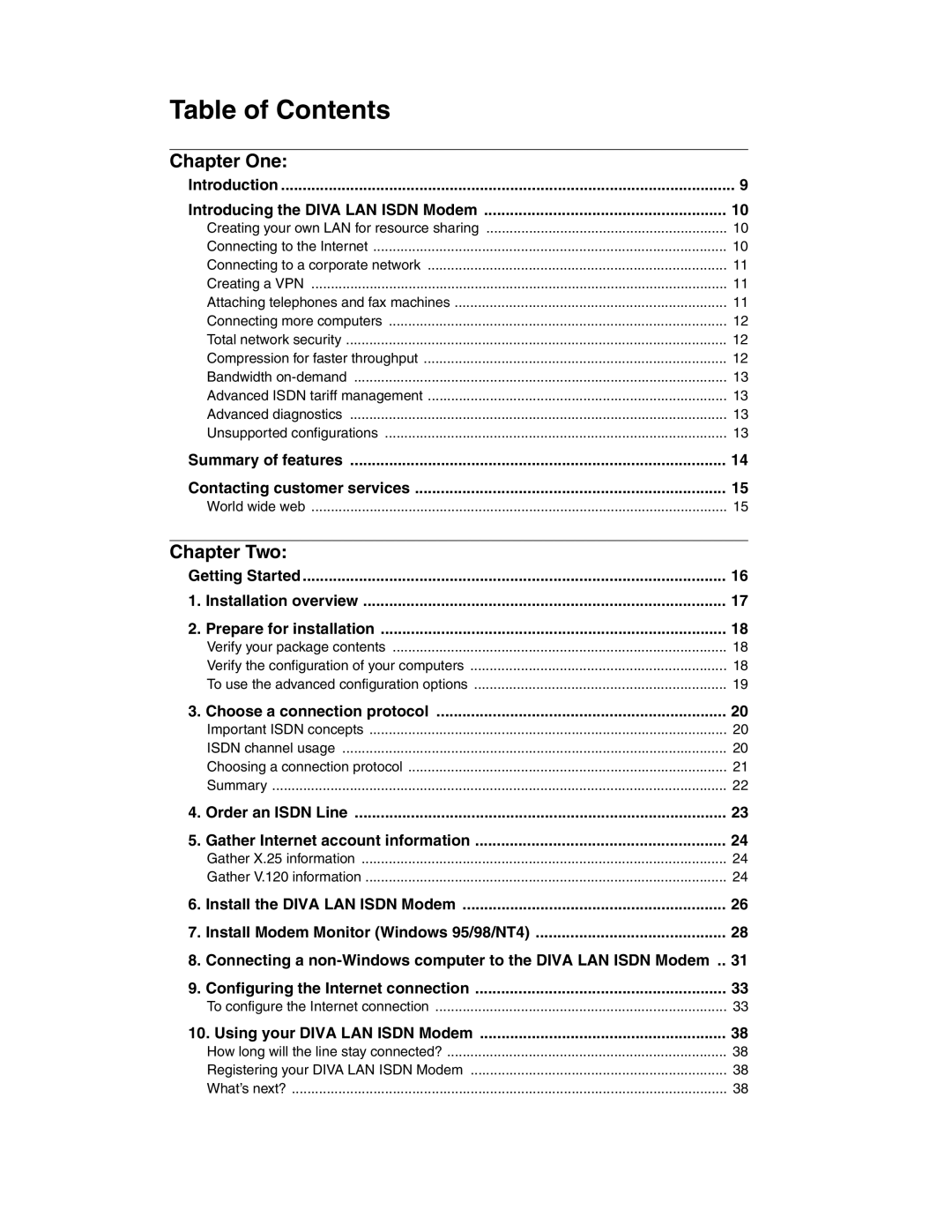 Eicon Networks DIVA LAN ISDN manual Table of Contents 