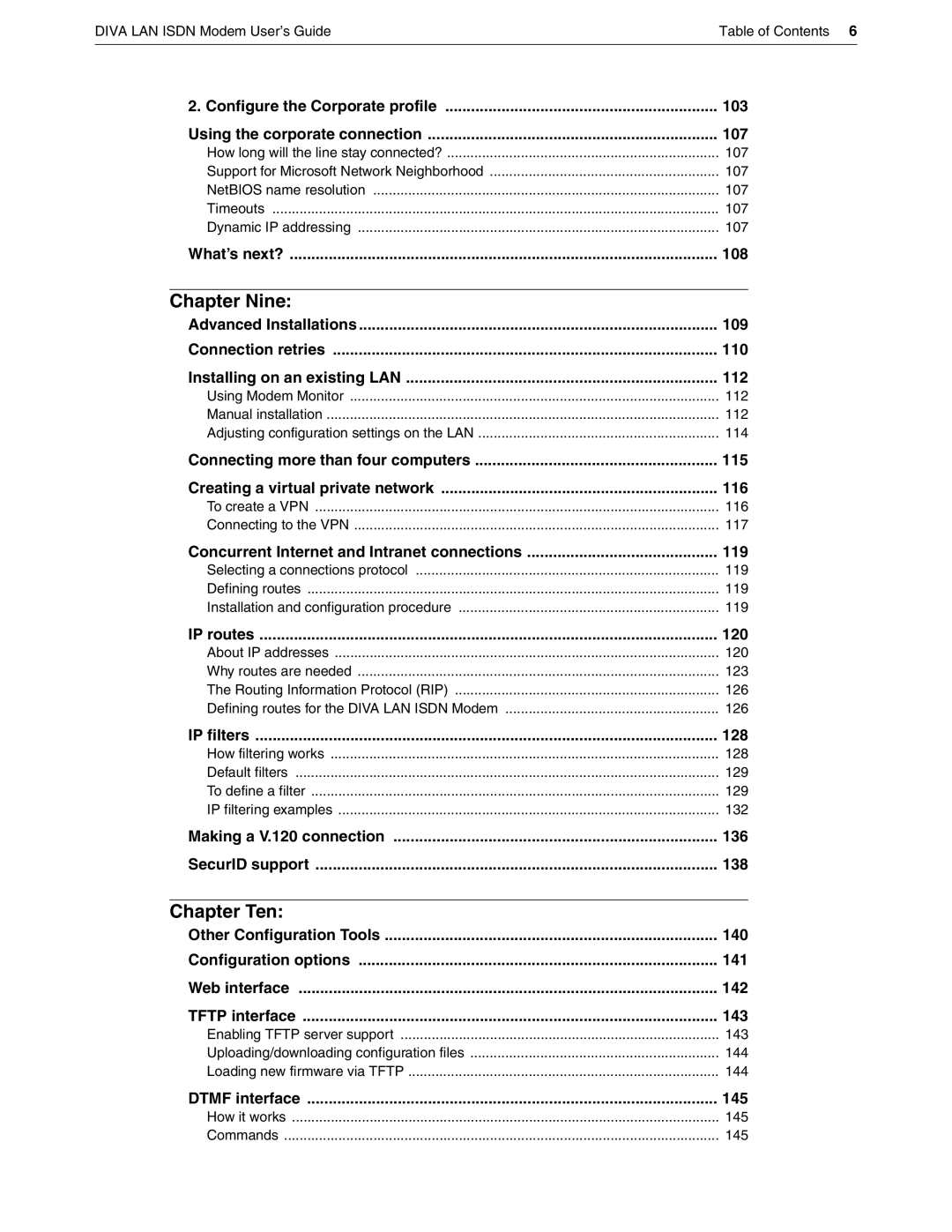 Eicon Networks DIVA LAN ISDN manual Chapter Nine, Chapter Ten 