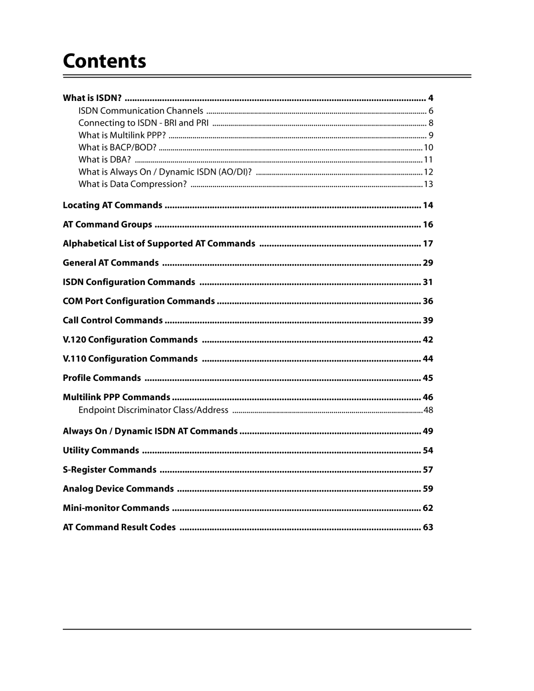 Eicon Networks DIVA T/A ISDN Modem manual Contents 