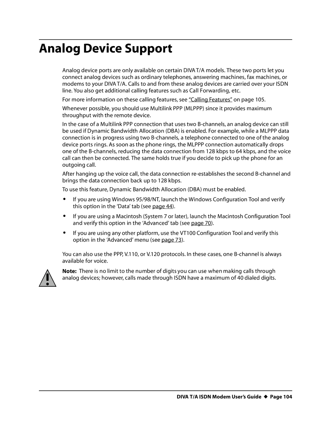 Eicon Networks DIVA T/A ISDN manual Analog Device Support 