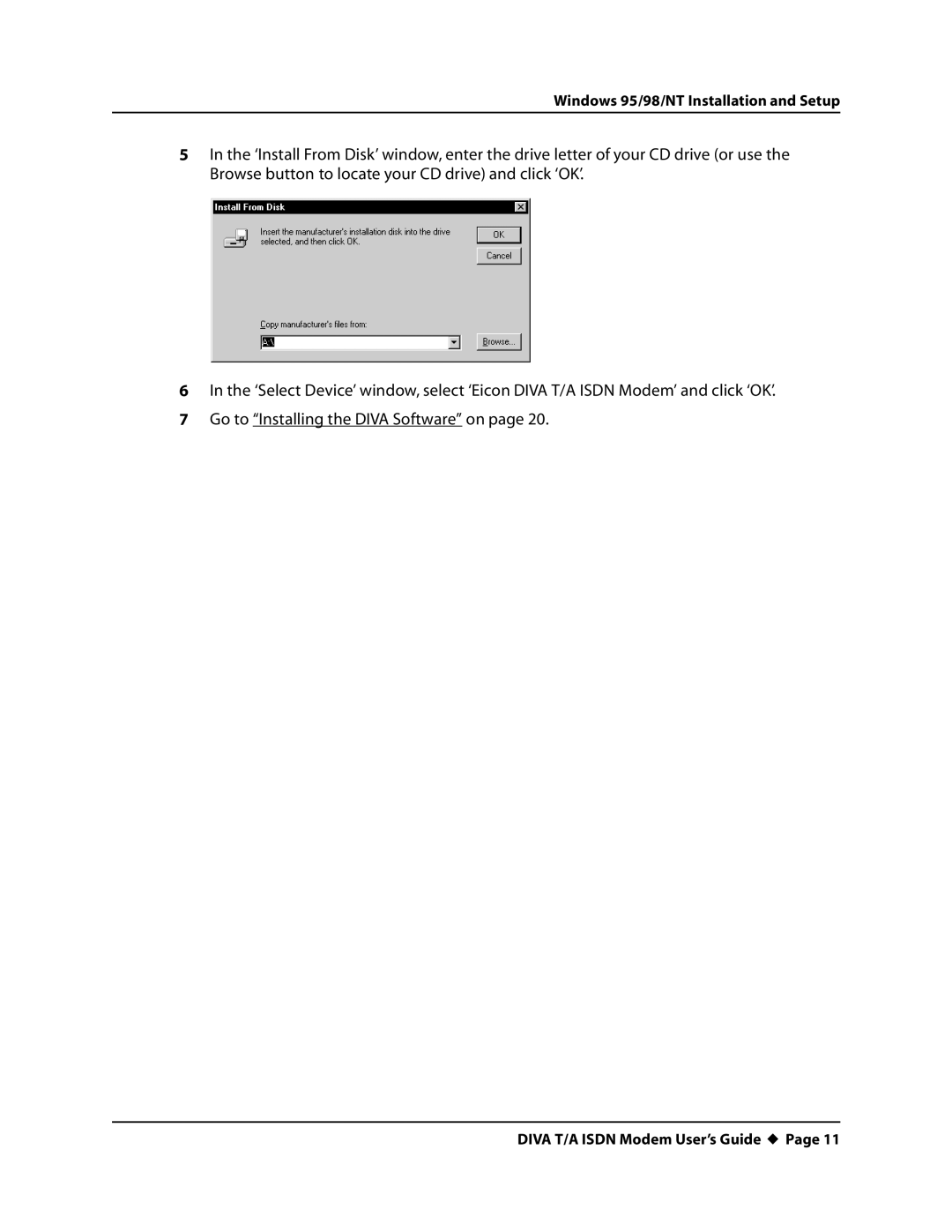 Eicon Networks DIVA T/A ISDN manual Windows 95/98/NT Installation and Setup 