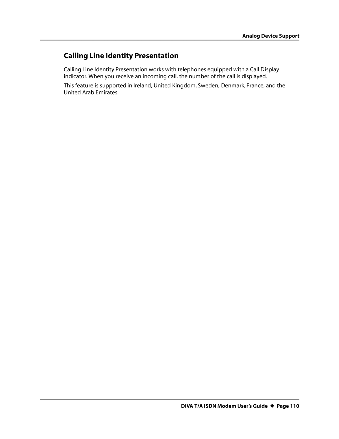 Eicon Networks DIVA T/A ISDN manual Calling Line Identity Presentation 