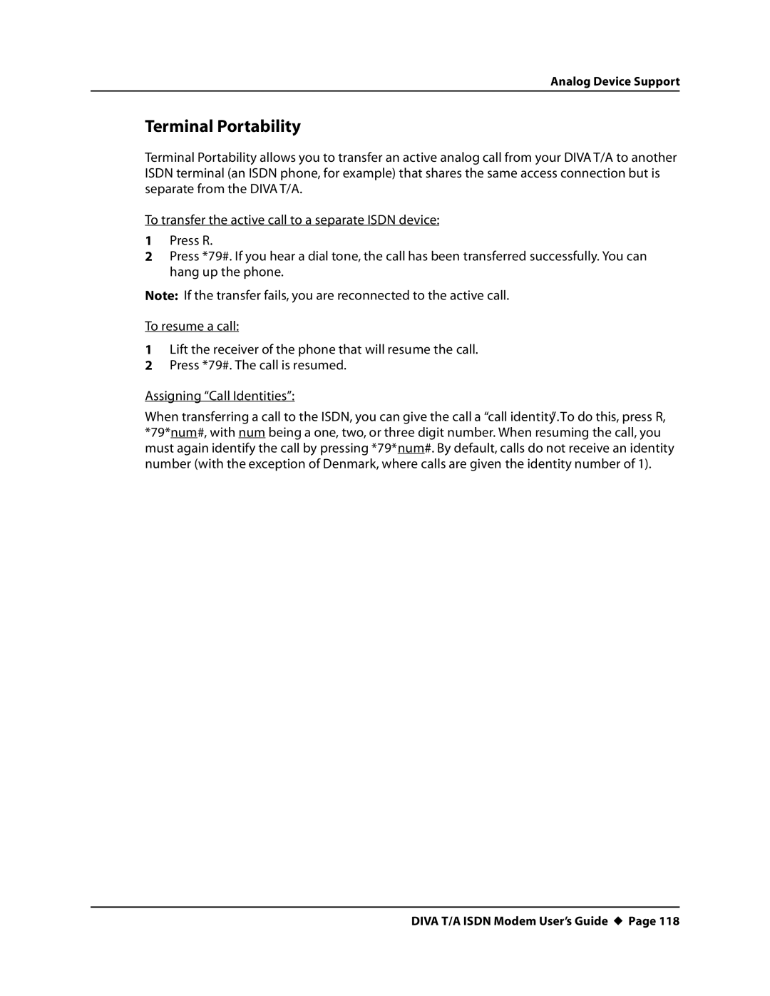 Eicon Networks DIVA T/A ISDN manual Terminal Portability 