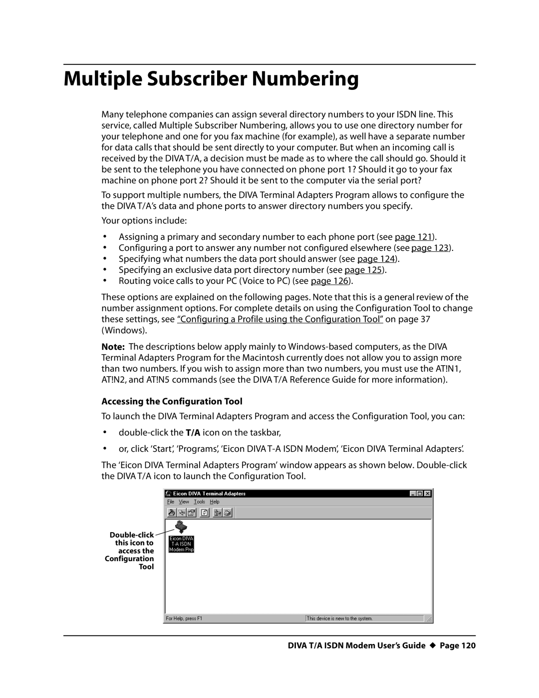 Eicon Networks DIVA T/A ISDN manual Multiple Subscriber Numbering, Accessing the Configuration Tool 