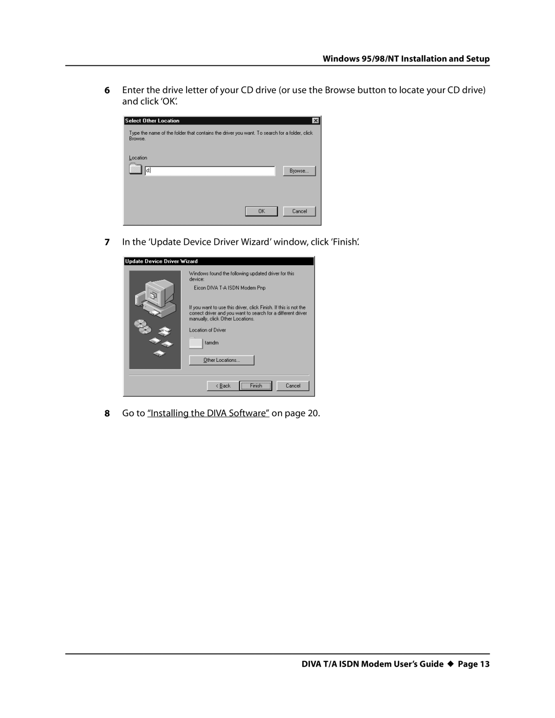 Eicon Networks DIVA T/A ISDN manual Windows 95/98/NT Installation and Setup 