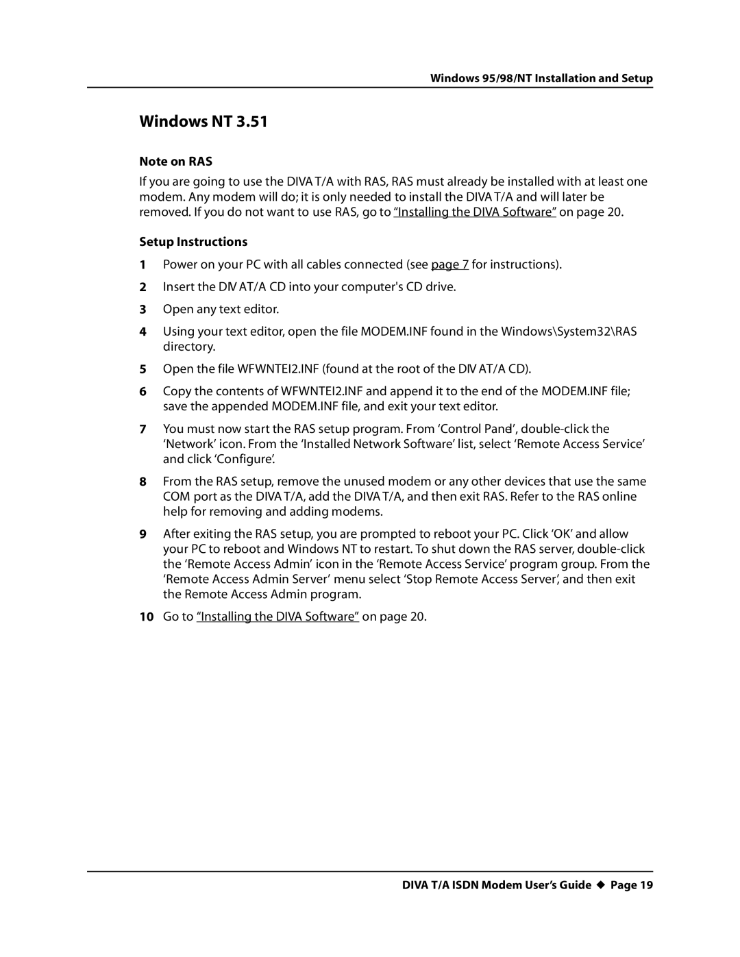 Eicon Networks DIVA T/A ISDN manual Windows NT 