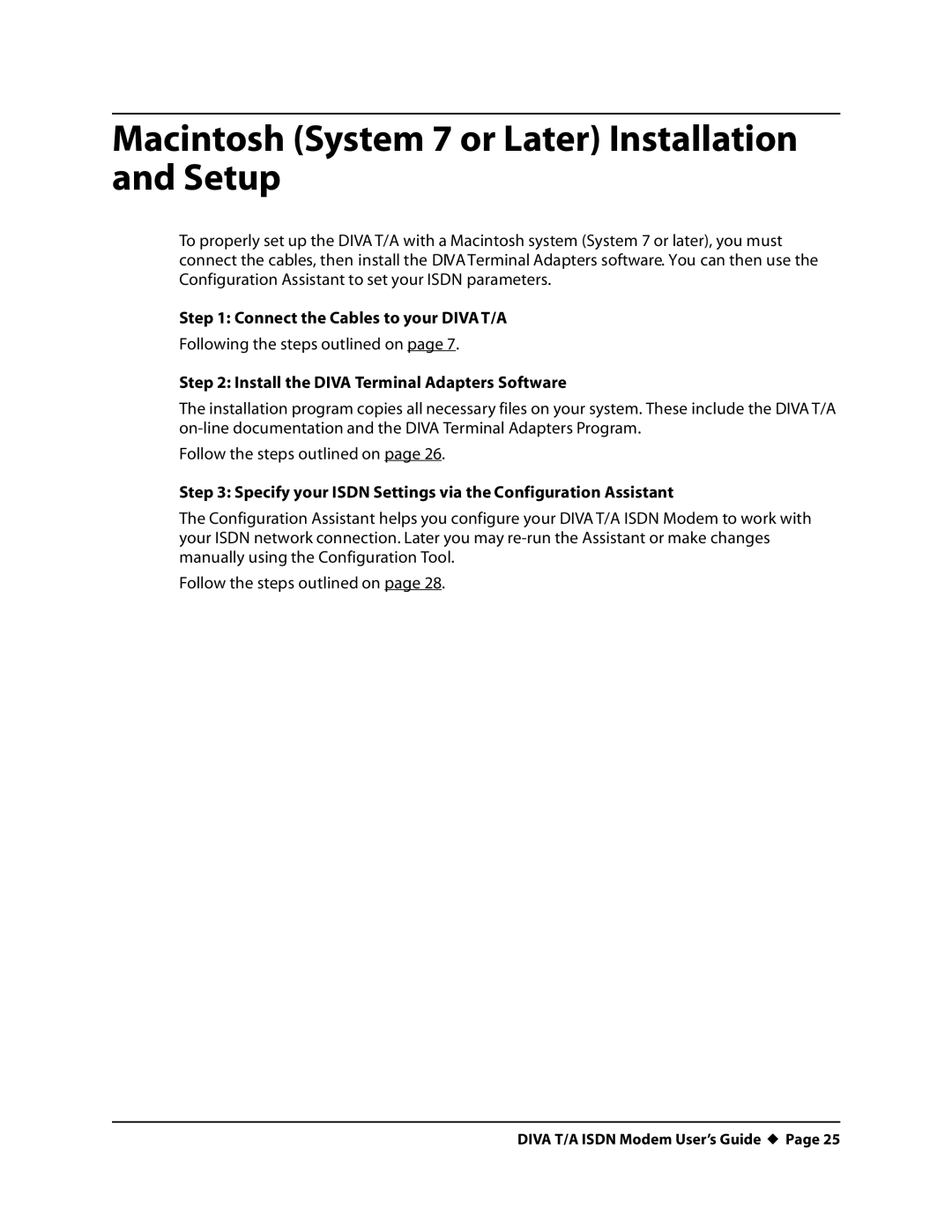 Eicon Networks DIVA T/A ISDN manual Macintosh System 7 or Later Installation and Setup 