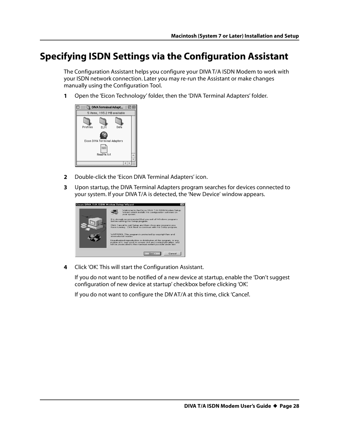 Eicon Networks DIVA T/A ISDN manual Specifying Isdn Settings via the Configuration Assistant 