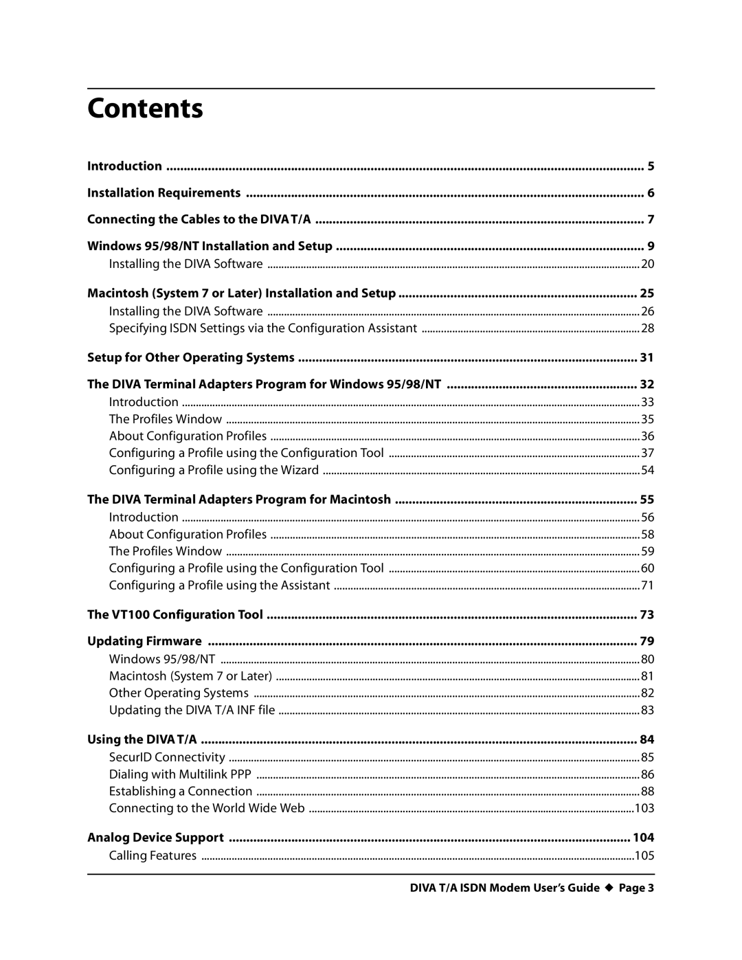 Eicon Networks DIVA T/A ISDN manual Contents 