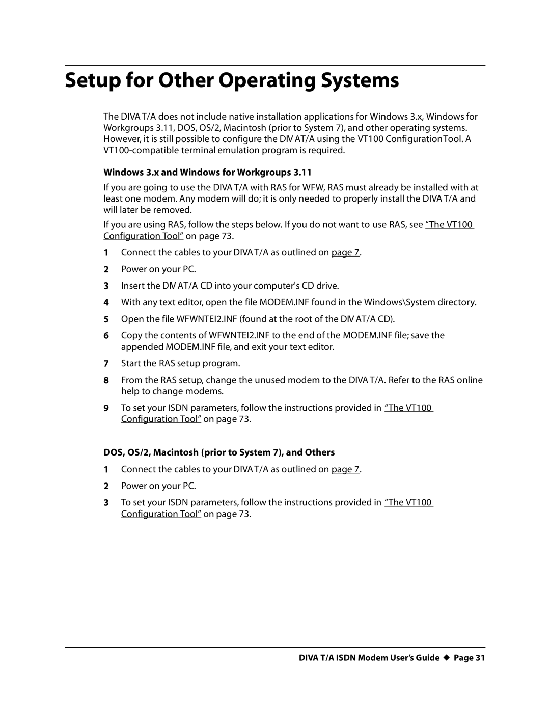 Eicon Networks DIVA T/A ISDN manual Setup for Other Operating Systems, Windows 3.x and Windows for Workgroups 