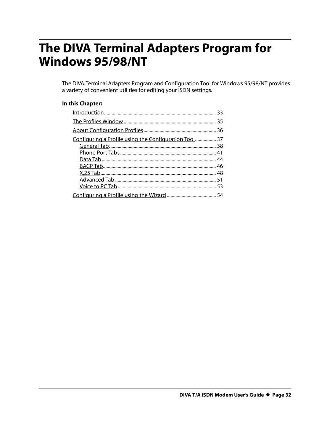 Eicon Networks DIVA T/A ISDN manual Diva Terminal Adapters Program for Windows 95/98/NT 