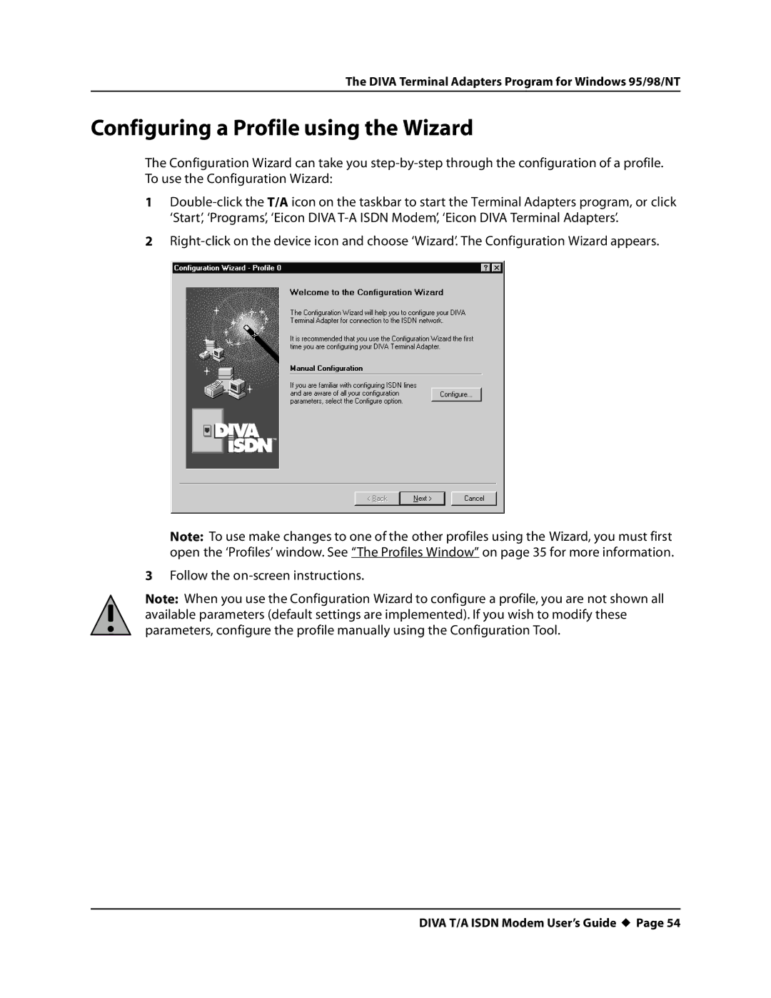 Eicon Networks DIVA T/A ISDN manual Configuring a Profile using the Wizard 