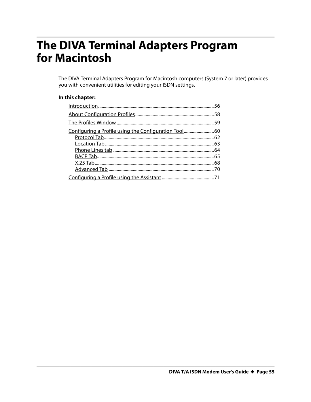 Eicon Networks DIVA T/A ISDN manual Diva Terminal Adapters Program for Macintosh 