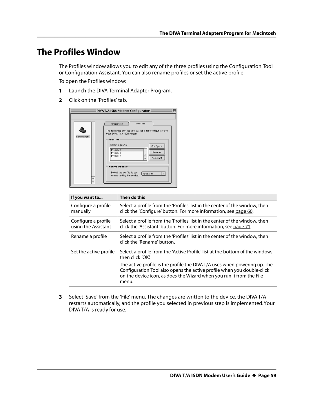 Eicon Networks DIVA T/A ISDN manual Profiles Window 