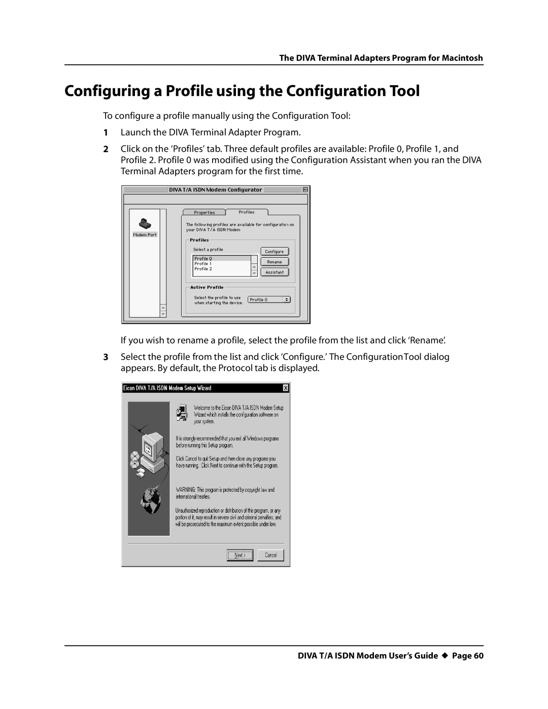 Eicon Networks DIVA T/A ISDN manual Configuring a Profile using the Configuration Tool 