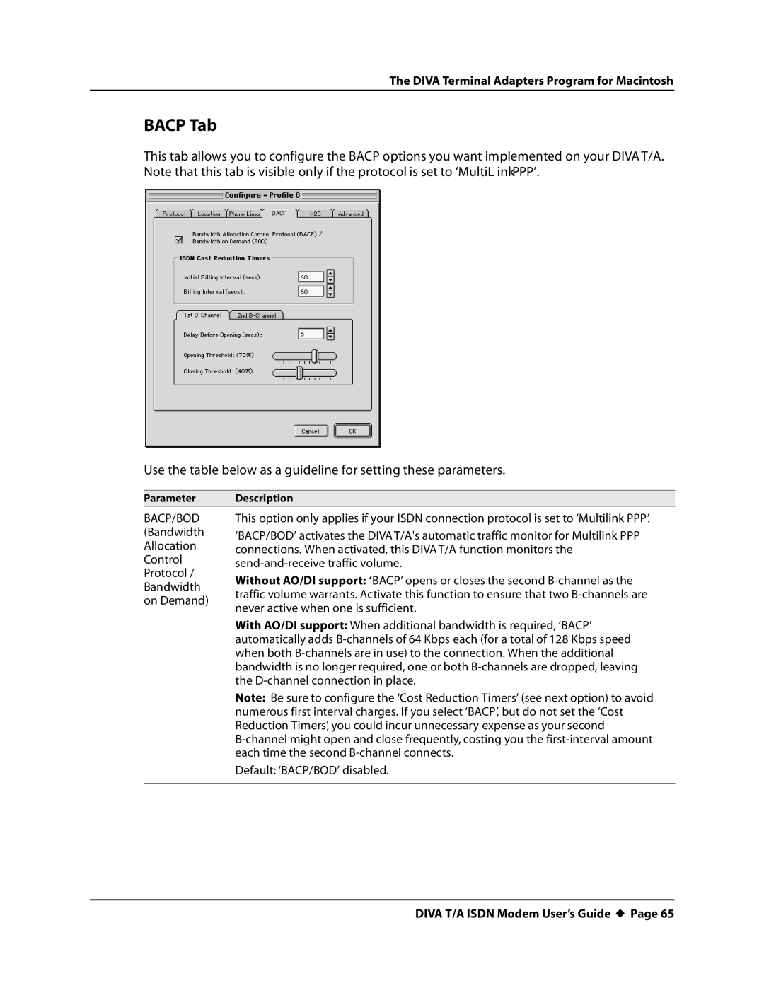 Eicon Networks DIVA T/A ISDN manual Bacp/Bod 