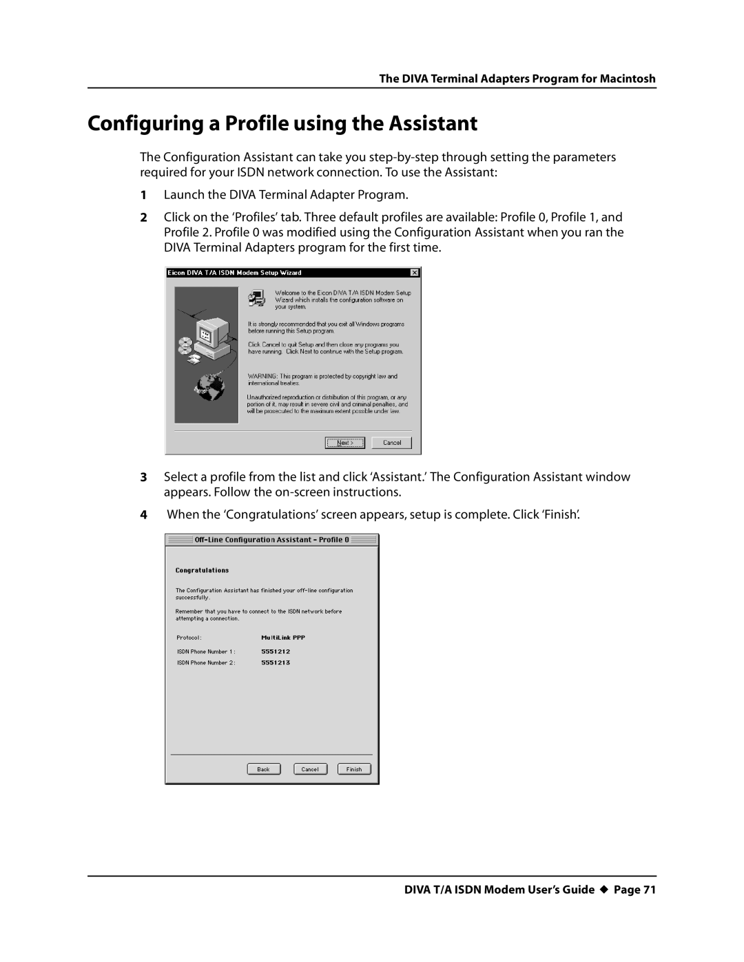 Eicon Networks DIVA T/A ISDN manual Configuring a Profile using the Assistant 