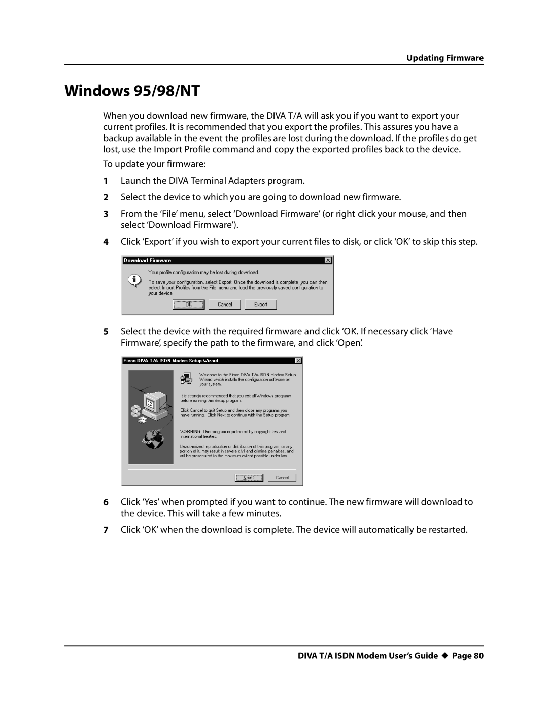 Eicon Networks DIVA T/A ISDN manual Windows 95/98/NT 