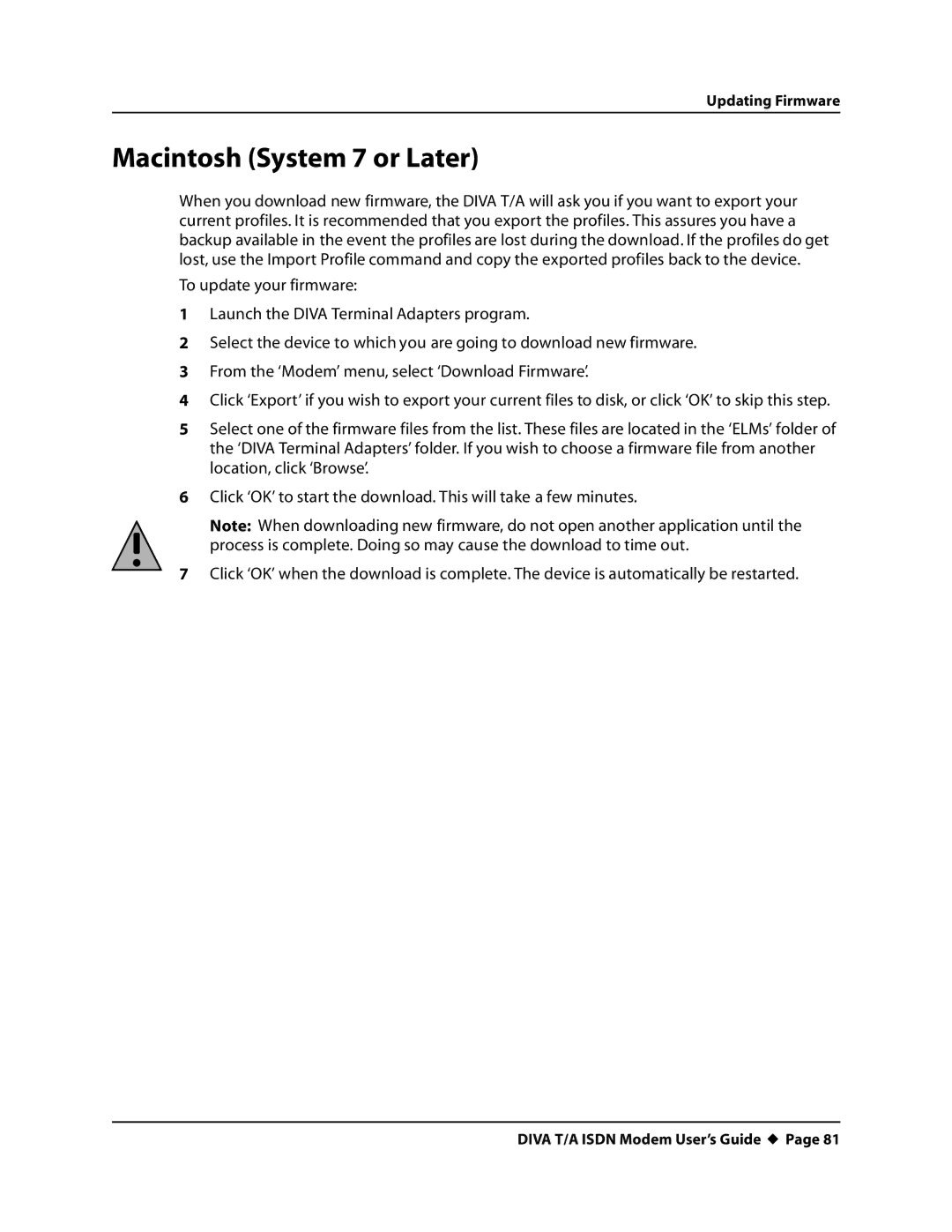 Eicon Networks DIVA T/A ISDN manual Macintosh System 7 or Later 