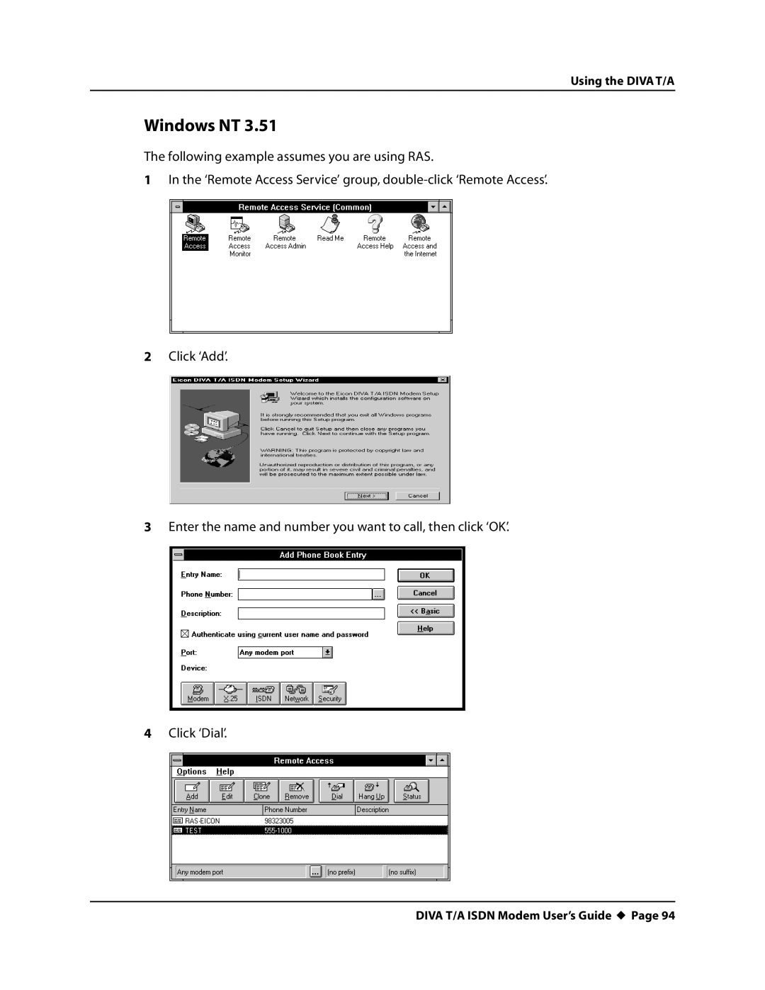 Eicon Networks DIVA T/A ISDN manual Windows NT 