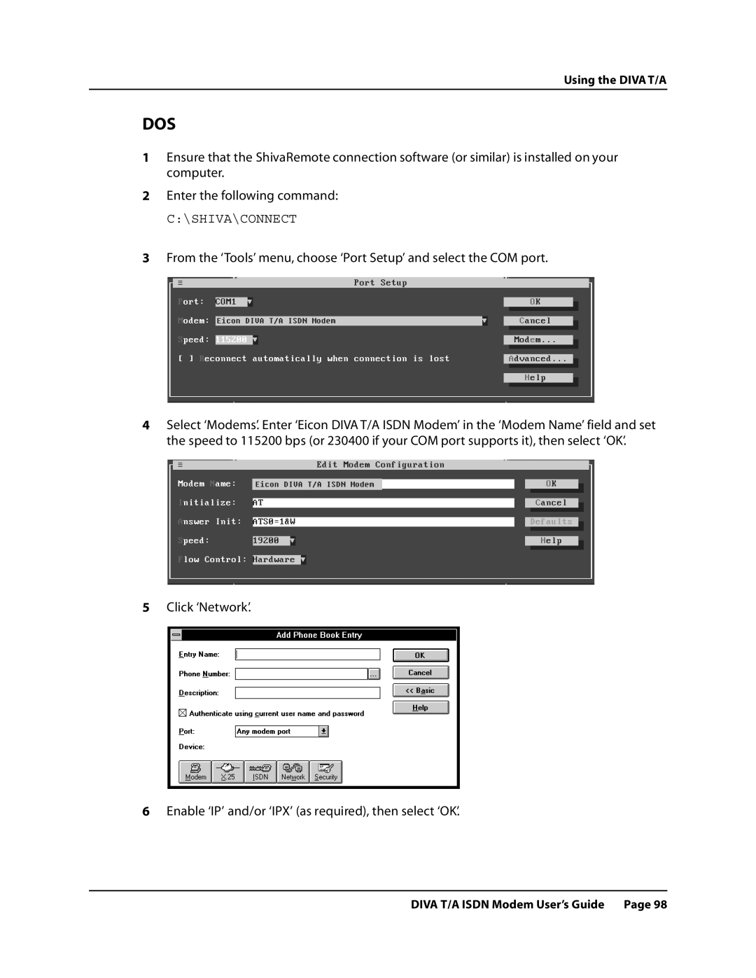 Eicon Networks DIVA T/A ISDN manual Dos 