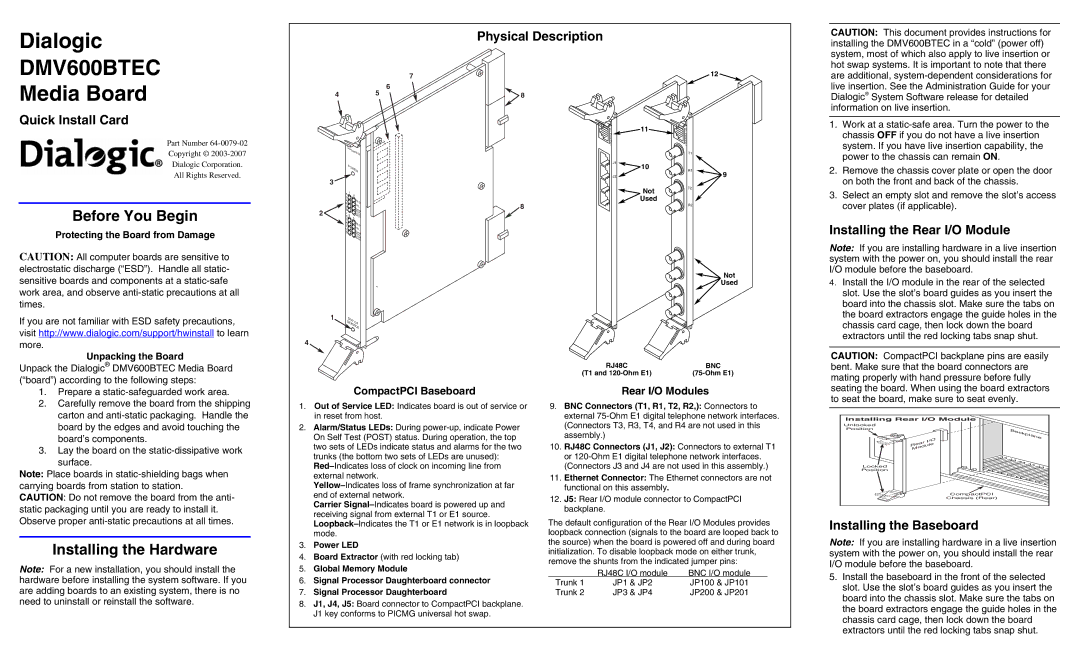 Eicon Networks DMV600BTEC manual Before You Begin, Installing the Hardware 