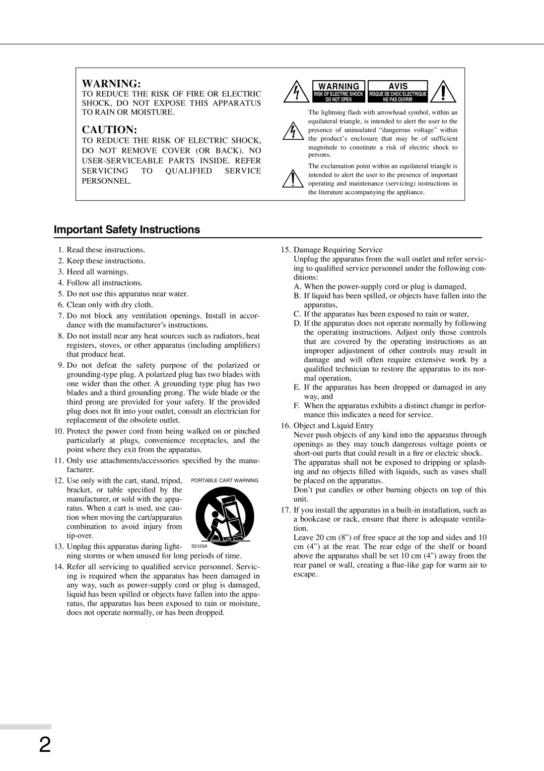 Eiki 8080 owner manual Important Safety Instructions, Avis 