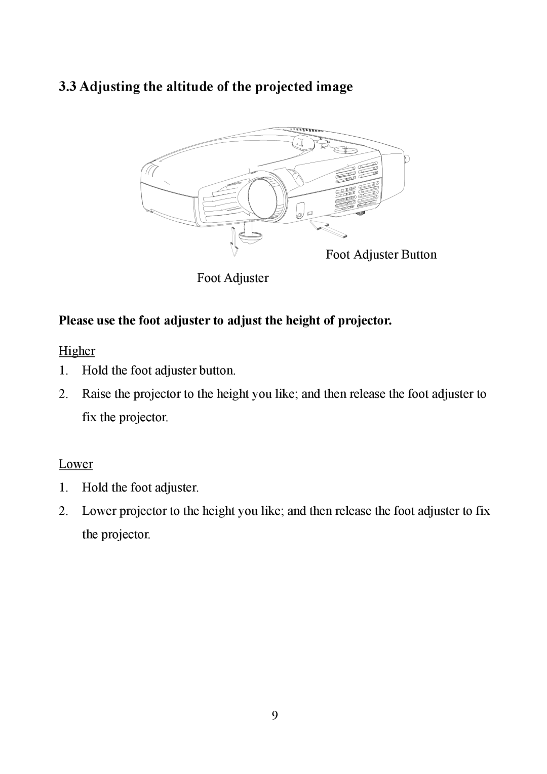 Eiki EIP-1 manual Adjusting the altitude of the projected image 